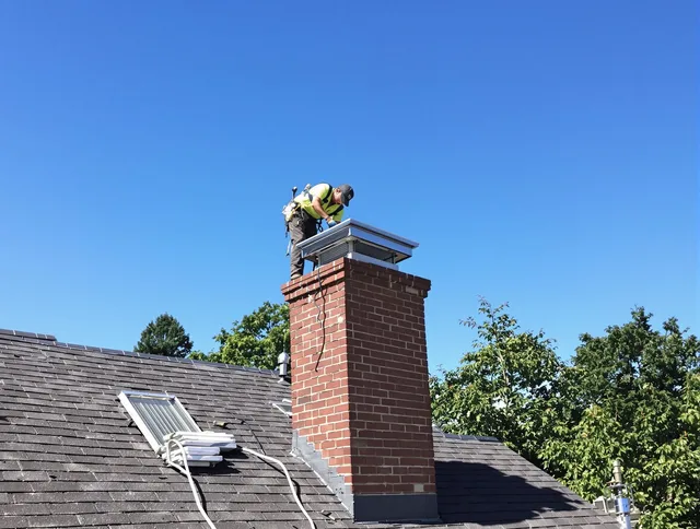 Riverside Chimney Sweep technician measuring a chimney cap in Riverside, CA