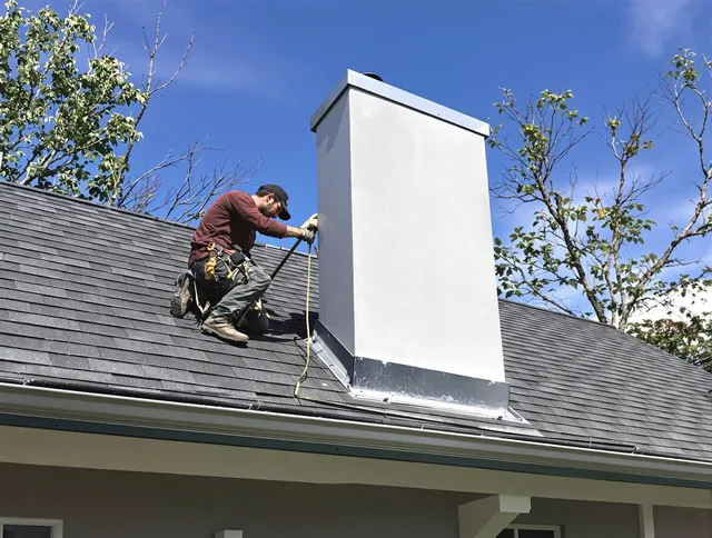 Riverside Chimney Sweep team member finishing chimney construction in Riverside, CA