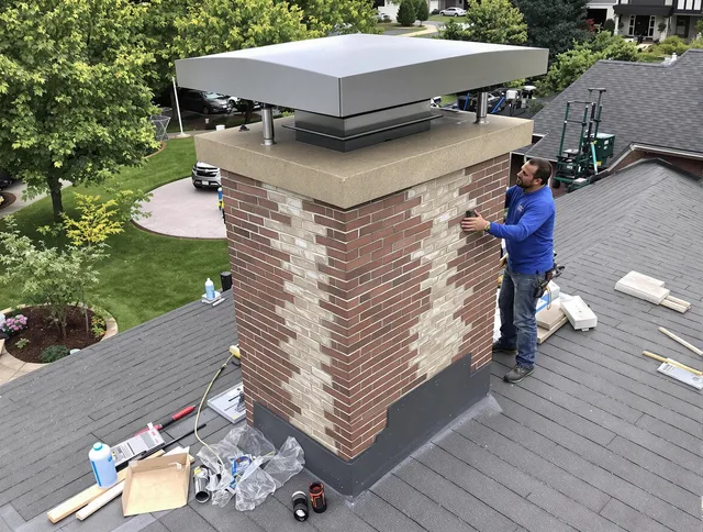 Riverside Chimney Sweep team working on a custom chimney remodel in Riverside, CA