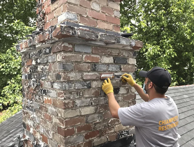 In-progress chimney restoration by Riverside Chimney Sweep in Riverside, CA