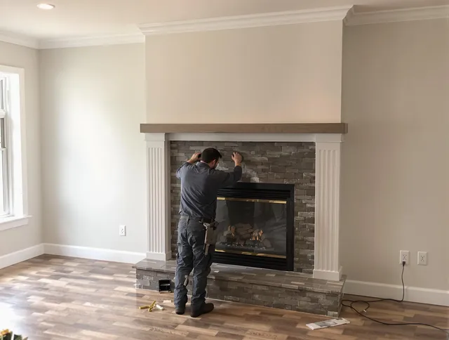 Riverside Chimney Sweep finishing a custom fireplace install in Riverside, CA